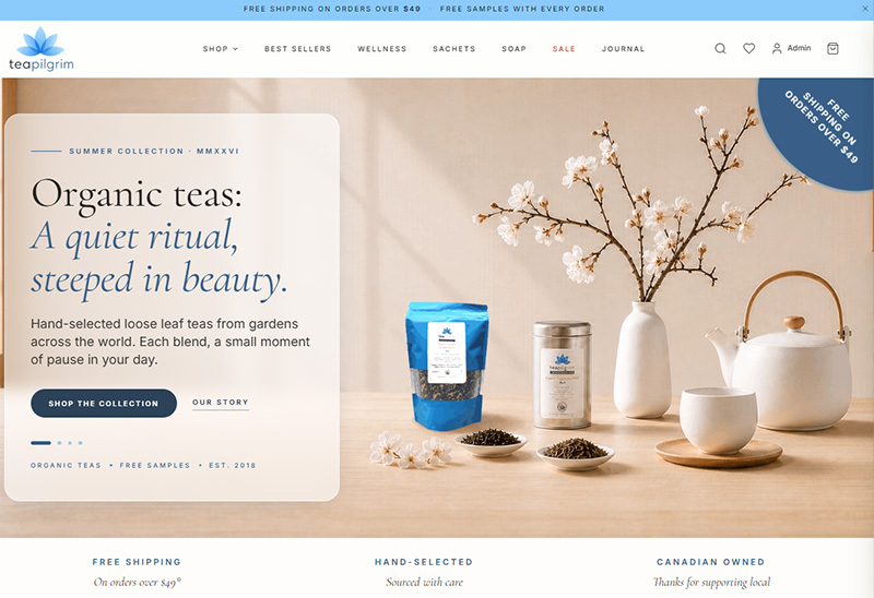TeaPilgrim.ca ecommerce website homepage